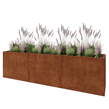 Corten steel planter XXL - Rectangle - 300 x 60 x 80 cm - With bottom plate