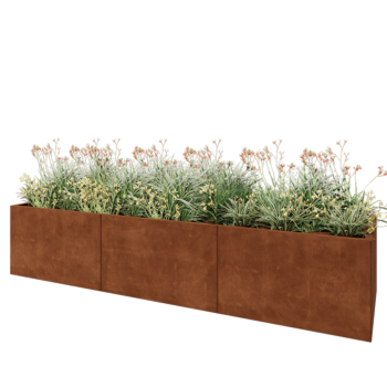 Corten steel planter XXL - Rectangle - 300 x 80 x 60 cm - With bottom plate