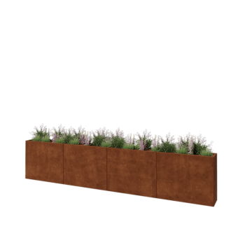 Corten steel planter XXL - Rectangle - 400 x 30 x 80 cm - With bottom plate