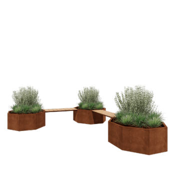 Corten steel planter with bench Vegas Chicago corner setup
