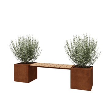 Corten steel planter - Square - 221,2 x 50 x 50 cm - With garden bench - With bottom plate