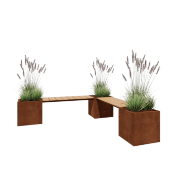Corten steel planter - Square - Corner - 221,2 x 221,2 x 50 cm - With garden bench - Without bottom plate