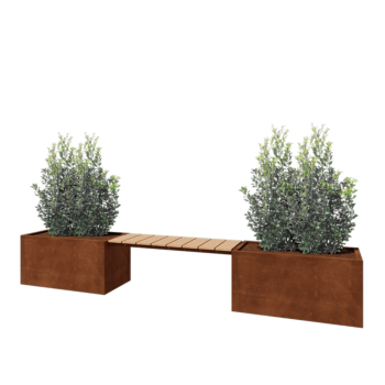 Corten steel planter - Rectangle - 321,2 x 50 x 50 cm - With garden bench - Without bottom plate