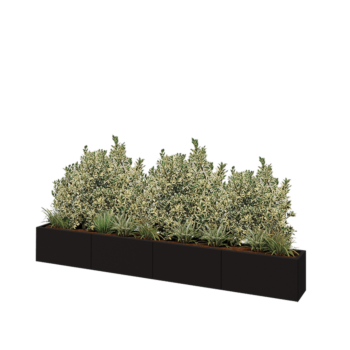 Steel planter XXL - Rectangle - 320 x 30 x 40 cm - RAL9005 matt (black) - With bottom plate