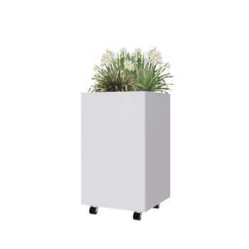 Steel planter - Square - 50 x 50 x 80 cm - RAL9005 matt (white) - With bottom plate - With wheels