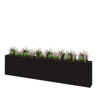 Steel planter XXL - Rectangle - 360 x 30 x 80 cm - RAL9005 matt (black) - Without bottom plate