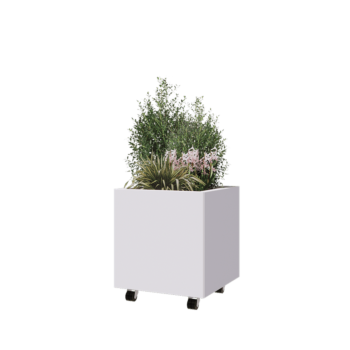 Steel planter - Square - 50 x 50 x 50 cm - RAL9005 matt (white) - With bottom plate - With wheels