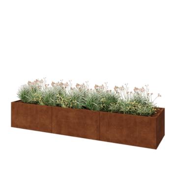 Corten steel planter XXL - Rectangle - 360 x 80 x 60 cm - With bottom plate
