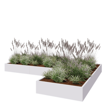 Steel planter - Corner - 360 x 240 x 30 cm - RAL9005 matt (white) - With bottom plate