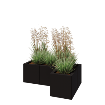 Steel planter - Corner - 90 x 60 x 30 cm - RAL9005 matt (black) - With bottom plate