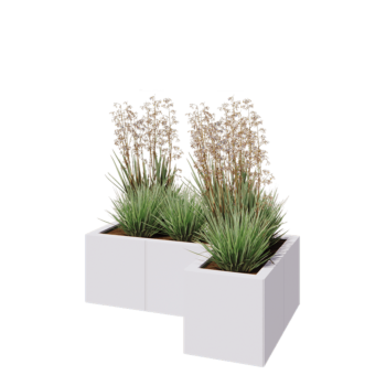 Steel planter - Corner - 90 x 60 x 30 cm - RAL9005 matt (white) - With bottom plate