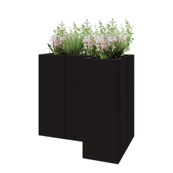 Steel planter - Corner - 90 x 60 x 80 cm - RAL9005 matt (black) - With bottom plate