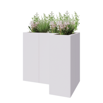 Steel planter - Corner - 90 x 60 x 80 cm - RAL9005 matt (white) - With bottom plate