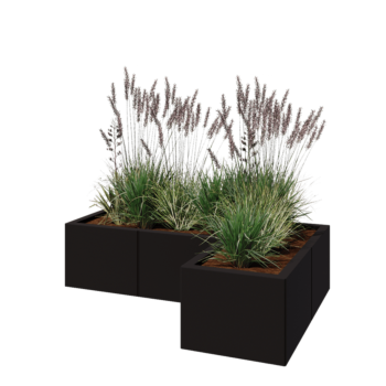 Steel planter - Corner - 120 x 80 x 30 cm - RAL9005 matt (black) - Without bottom plate