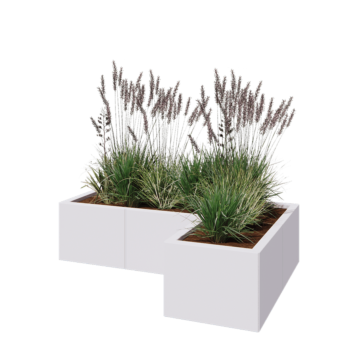 Steel planter - Corner - 120 x 80 x 30 cm - RAL9005 matt (white) - With bottom plate
