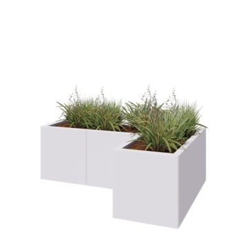 Steel planter - Corner - 120 x 80 x 40 cm - RAL9005 matt (white) - With bottom plate