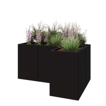 Steel planter - Corner - 120 x 80 x 60 cm - RAL9005 matt (black) - With bottom plate