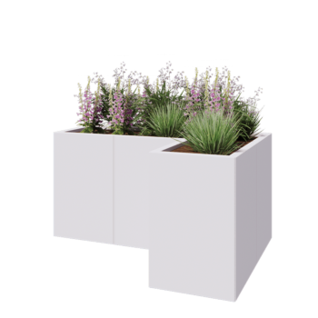 Steel planter - Corner - 120 x 80 x 60 cm - RAL9005 matt (white) - With bottom plate