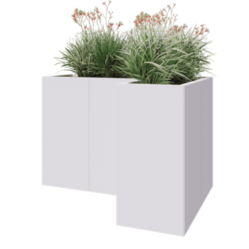 Steel planter - Corner - 120 x 80 x 80 cm - RAL9005 matt (white) - With bottom plate