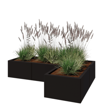 Steel planter - Corner - 150 x 100 x 30 cm - RAL9005 matt (black) - With bottom plate