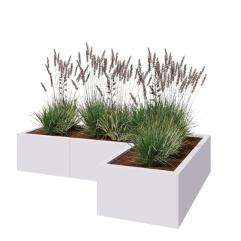 Steel planter - Corner - 150 x 100 x 30 cm - RAL9005 matt (white) - With bottom plate