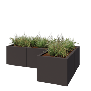 Steel planter - Corner - 150 x 100 x 40 cm - Other RAL colour - With bottom plate