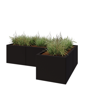 Steel planter - Corner - 150 x 100 x 40 cm - RAL9005 matt (black) - Without bottom plate