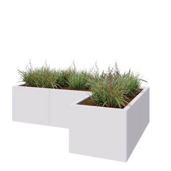 Steel planter - Corner - 150 x 100 x 40 cm - RAL9005 matt (white) - Without bottom plate