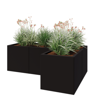 Steel planter - Corner - 150 x 100 x 50 cm - RAL9005 matt (black) - Without bottom plate