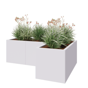 Steel planter - Corner - 150 x 100 x 50 cm - RAL9005 matt (white) - With bottom plate
