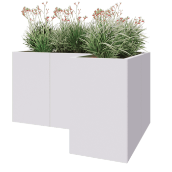 Steel planter - Corner - 150 x 100 x 80 cm - RAL9005 matt (white) - Without bottom plate