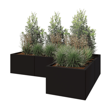 Steel planter - Corner - 180 x 120 x 40 cm - RAL9005 matt (black) - Without bottom plate