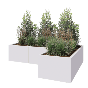 Steel planter - Corner - 180 x 120 x 40 cm - RAL9005 matt (white) - With bottom plate