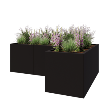 Steel planter - Corner - 180 x 120 x 60 cm - RAL9005 matt (black) - With bottom plate