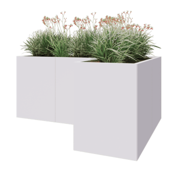Steel planter - Corner - 180 x 120 x 80 cm - RAL9005 matt (white) - Without bottom plate