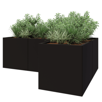 Steel planter - Corner - 210 x 140 x 70 cm - RAL9005 matt (black) - Without bottom plate
