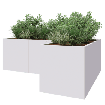 Steel planter - Corner - 210 x 140 x 70 cm - RAL9005 matt (white) - Without bottom plate