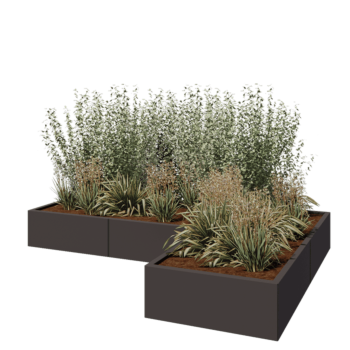 Steel planter - Corner - 240 x 160 x 30 cm - Other RAL colour - With bottom plate