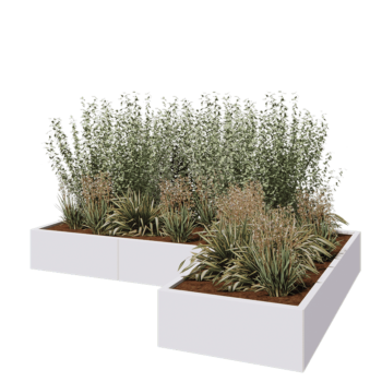 Steel planter - Corner - 240 x 160 x 30 cm - RAL9005 matt (white) - Without bottom plate