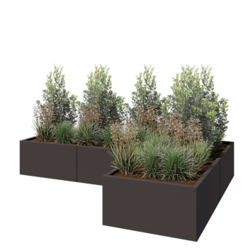Steel planter - Corner - 240 x 160 x 40 cm - Other RAL colour - With bottom plate