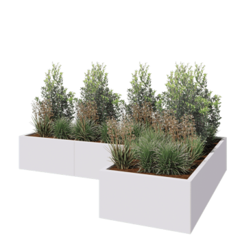 Steel planter - Corner - 240 x 160 x 40 cm - RAL9005 matt (white) - With bottom plate