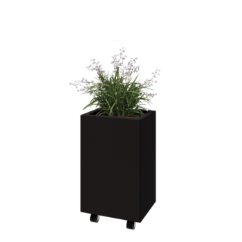 Steel planter - Rectangle - 40 x 30 x 60 cm - RAL9005 matt (black) - With bottom plate - With wheels