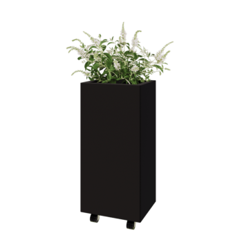 Steel planter - Rectangle - 40 x 30 x 80 cm - RAL9005 matt (black) - With bottom plate - With wheels