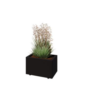 Steel planter - Rectangle - 50 x 30 x 30 cm - RAL9005 matt (black) - With bottom plate - With legs