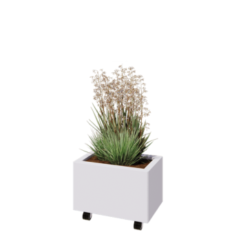 Steel planter - Rectangle - 50 x 30 x 30 cm - RAL9005 matt (white) - With bottom plate - With wheels