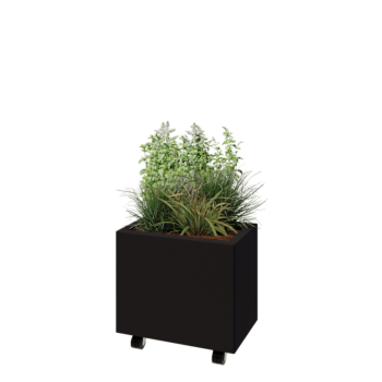Steel planter - Rectangle - 50 x 30 x 40 cm - RAL9005 matt (black) - With bottom plate - With wheels