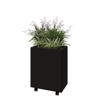 Steel planter - Rectangle - 50 x 30 x 60 cm - RAL9005 matt (black) - With bottom plate - With wheels