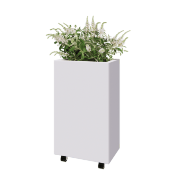 Steel planter - Rectangle - 50 x 30 x 80 cm - RAL9005 matt (white) - With bottom plate - With wheels