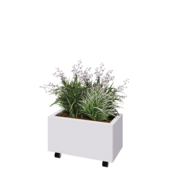 Steel planter - Rectangle - 60 x 30 x 30 cm - RAL9005 matt (white) - With bottom plate - With wheels