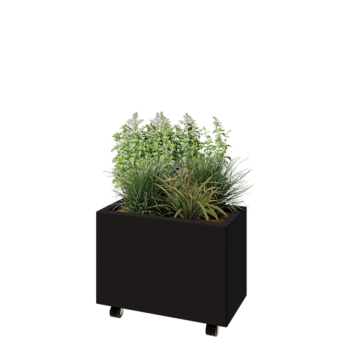 Steel planter - Rectangle - 60 x 30 x 40 cm - RAL9005 matt (black) - With bottom plate - With wheels